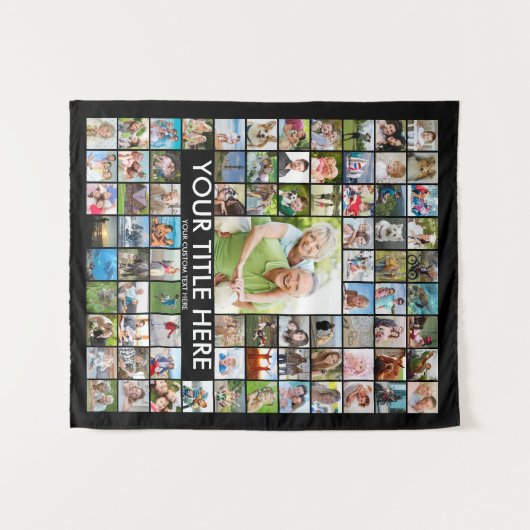 オーダーメイド 81 枚の写真コラージュ カスタムカラー タペストリー (正面(横))