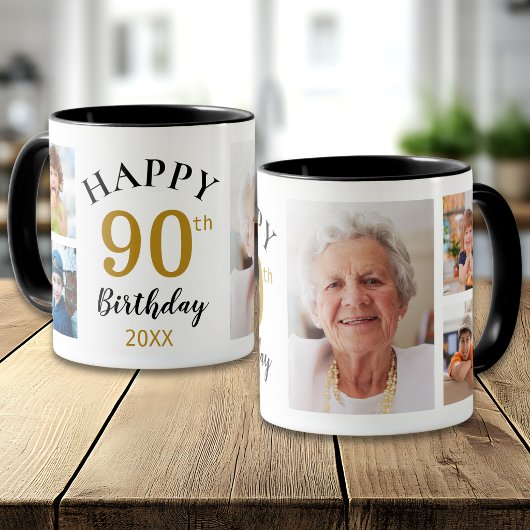 オーダーメイド 90歳の誕生日おめでとう 5枚の写真コラージュ マグカップ