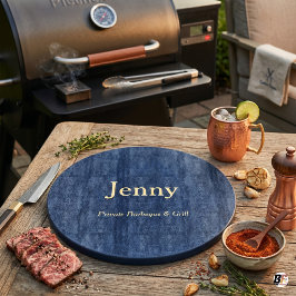 オーダーメイド BBQ & グリル パーソナライズド ダークブルー 丸型 カッティングボード