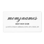 オーダーメイド Best Mom Ever カリグラフィー 名前入り ラベル (正面)