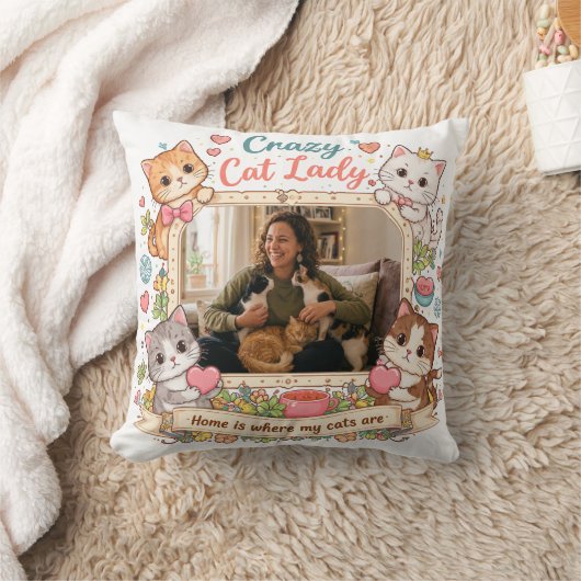 オーダーメイド Crazy Cat Lady 写真入り枕 クッション (ブランケット)