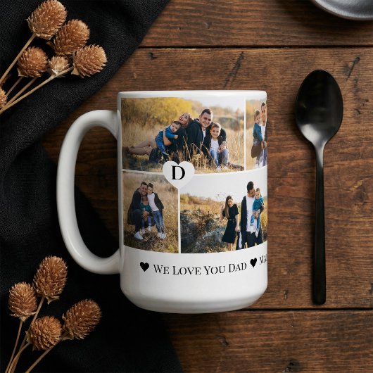 オーダーメイド Dad 愛してる ハート 写真コラージュ コーヒーマグカップ