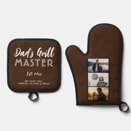 オーダーメイド Dad's Grill Master 3 写真入り 鍋つかみ&鍋敷きセット (正面)