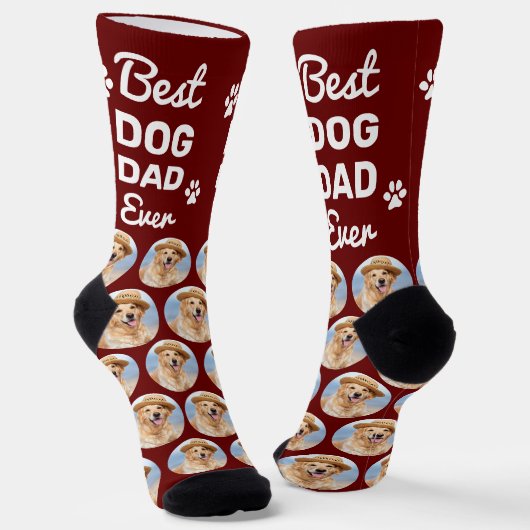 オーダーメイド DOG DAD デザイン ペット写真コラージュ ソックス (傾斜あり)