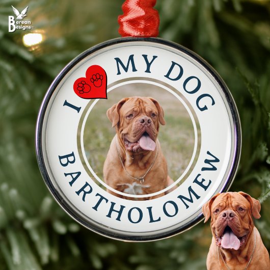 オーダーメイド I LOVE MY DOG 写真 メタルオーナメント