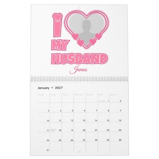 オーダーメイド I Love My Husband – 写真と名前入り カレンダー (1月 2027)