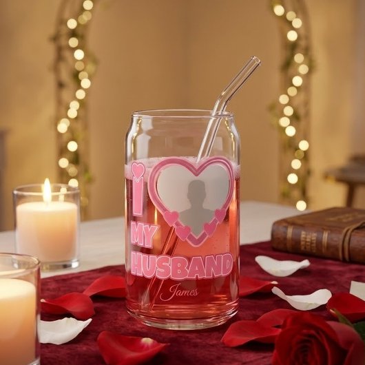 オーダーメイド I Love My Husband – 写真と名前入り ガラス缶
