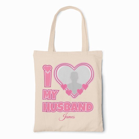 オーダーメイド I Love My Husband – 写真と名前入り トートバッグ