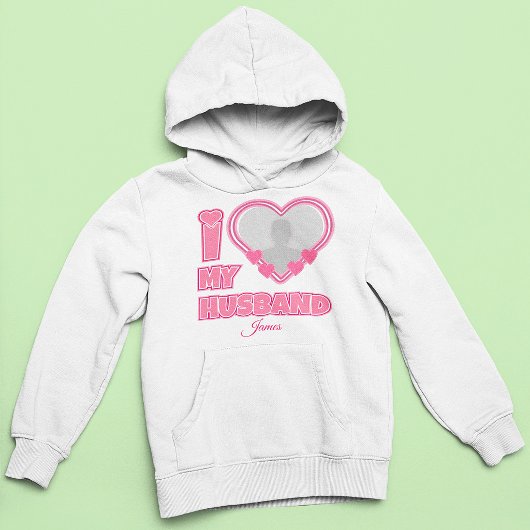 オーダーメイド I Love My Husband – 写真と名前入り パーカ