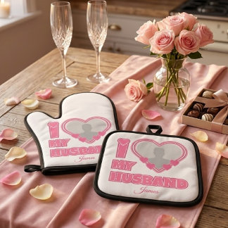 オーダーメイド I Love My Husband – 写真と名前入り 鍋つかみ&鍋敷きセット