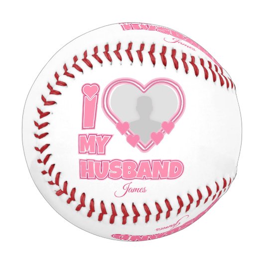 オーダーメイド I Love My Wife – 名前と写真を追加 野球ボール (正面左)