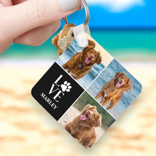 オーダーメイド LOVE 犬好き 名前 写真コラージュ ペット キーホルダー