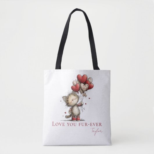 オーダーメイド Love You Fur-Ever 猫と風船 トートバッグ (正面)
