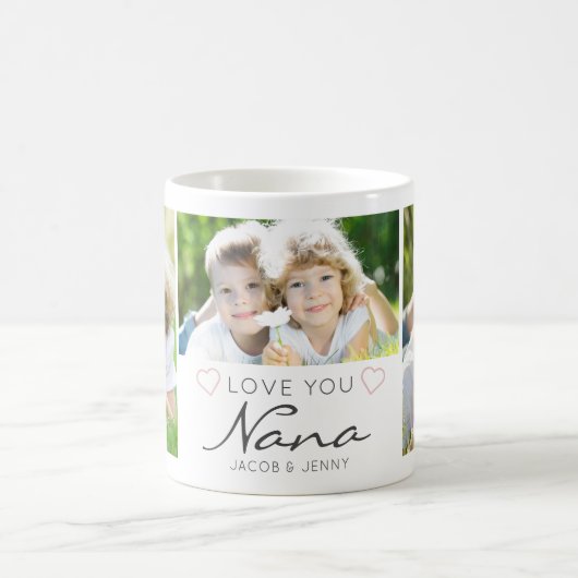 オーダーメイド LOVE YOU NANA 手書き3枚写真入り コーヒーマグカップ (中央)