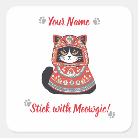 オーダーメイド Meowgic 猫ステッカーギフト! スクエアシール (正面)