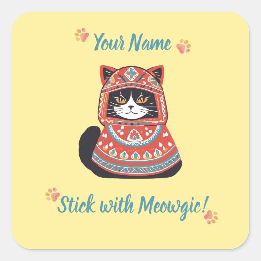 オーダーメイド Meowgic 猫ステッカーギフト! スクエアシール (正面)