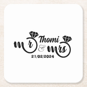 オーダーメイド Mr&Mrs エレガントな結婚式 スクエアペーパーコースター