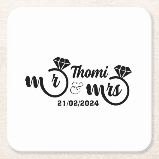 オーダーメイド Mr&Mrs エレガントな結婚式 スクエアペーパーコースター (正面)