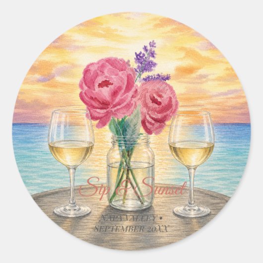 オーダーメイド Sip & Sunset 水彩ラウンドファーバー ラウンドシール (正面)
