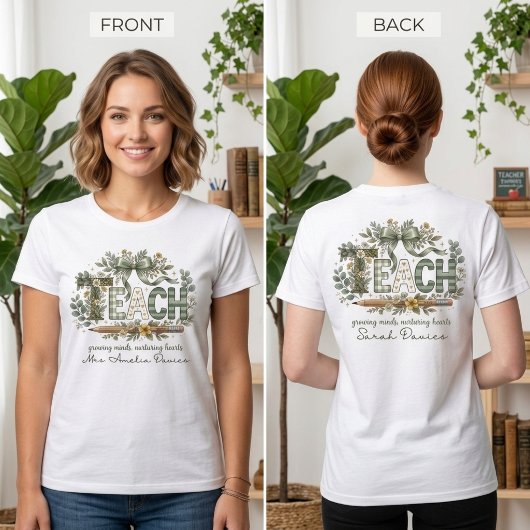 オーダーメイド TEACH フラワー 先生 バックトゥスクール Tシャツ