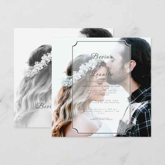 オーダーメイドSQフォトシンプルエレガントGVスクリプトウェディング 招待状 (正面/裏面)