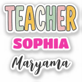 オーダーメイドTeacherテキスト + かわいい名前 | カラフル シール