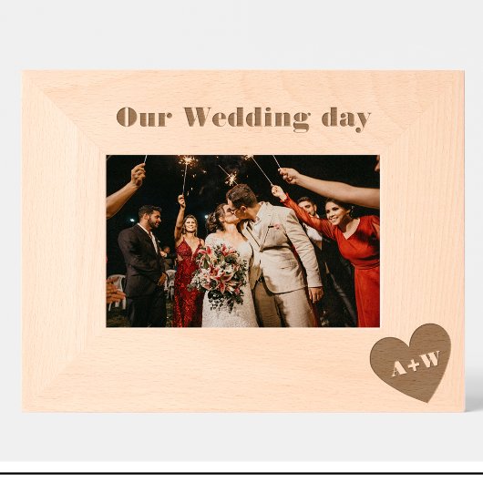 オーダーモノグラム ウッドフォトフレーム 結婚記念 レーザー彫刻フレーム