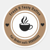 オーダーラベル ステッカー カフェ 名前入り コーヒー カップ 茶色 (正面)