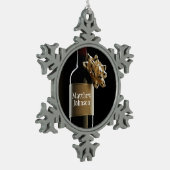 オーダーワインボトルをボーイングボスの日でパーソナライズ スノーフレークピューターオーナメント (左)