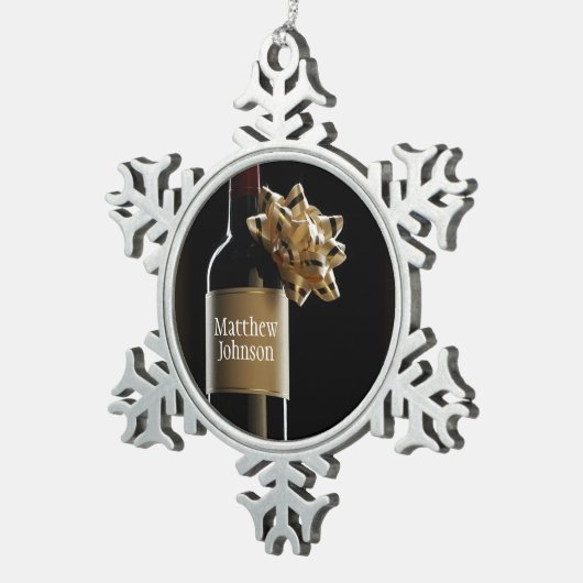 オーダーワインボトルをボーイングボスの日でパーソナライズ スノーフレークピューターオーナメント (右)