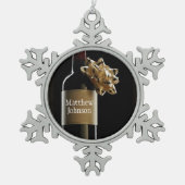 オーダーワインボトルをボーイングボスの日でパーソナライズ スノーフレークピューターオーナメント (正面)