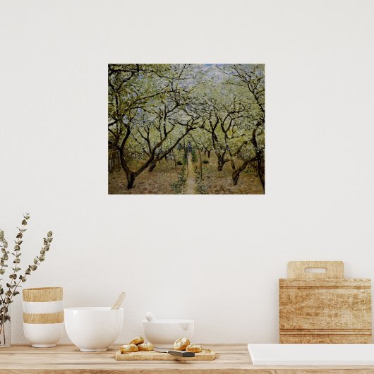 オーチャードイン開花バイクロード・モネ絵画スのプリント ポスター (キッチン)