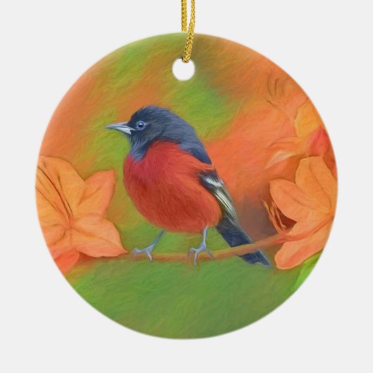 オーチャードオリオールソングバード絵画ズオリジナルバードアート セラミックオーナメント (正面)