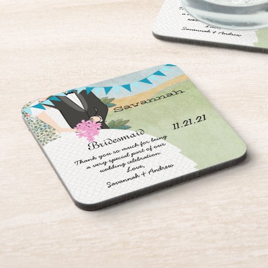 オーチャードバンティンディングブライド&グルームブライドメードコースター コースター (左側)