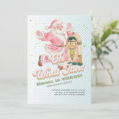 オーッおもしろいブルーレトロサンタをテーマにした少女誕生日 招待状 (スタンド正面)