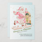 オーッおもしろいブルーレトロサンタをテーマにした少女誕生日 招待状 (正面/裏面)