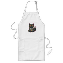 オーツミルクアイスコーヒーを飲むかっこいいアライグマのTシャツ ロングエプロン