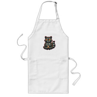 オーツミルクアイスコーヒーを飲むかっこいいアライグマのTシャツ ロングエプロン