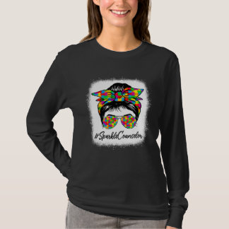 オーティズム啓発 カウンセラー メッシー バン 女性 Tシャツ