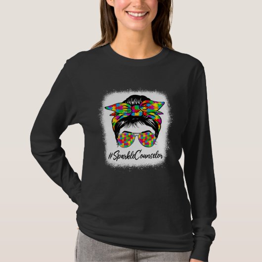 オーティズム啓発 カウンセラー メッシー バン 女性 Tシャツ (正面)