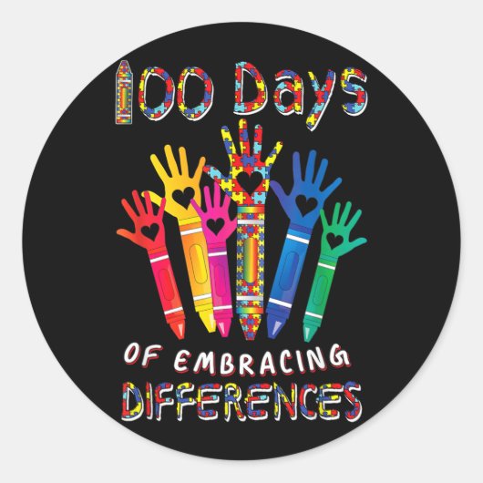 オーティズム啓発 違いを受け入れる 100日 ラウンドシール (正面)