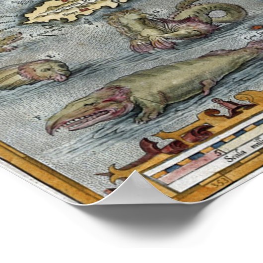 オーテリウス・イスランディアの地図シーモンスターズプリント ポスター (角)