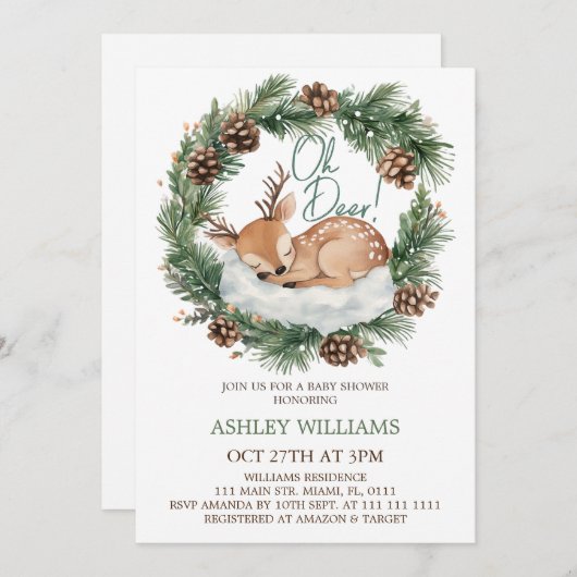 オーディアウィンターウッドランドベビーシャワー招待状 招待状 (正面/裏面)