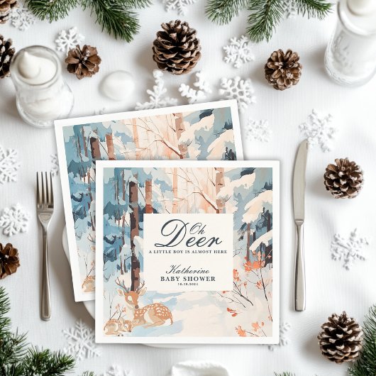 オーディアウィンターウッドランド雪の森の赤ちゃんシャワー スタンダードカクテルナプキン