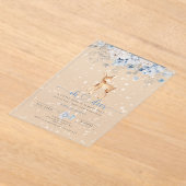 オーディアウィンターブルー雪の弓ベビーシャワー アクリル招待状 (レイダウン)