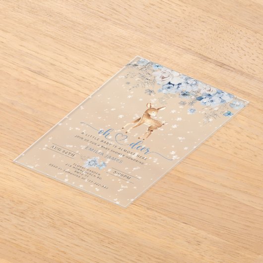 オーディアウィンターブルー雪の弓ベビーシャワー アクリル招待状 (レイダウン)