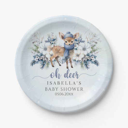 オーディアウィンターボーイブルーフローラベビーシャワー ペーパープレート (正面)