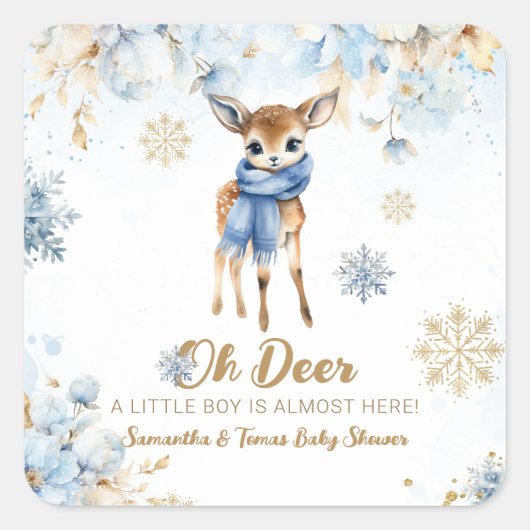 オーディアウィンター男の赤ちゃんシャワーウェルカム スクエアシール (正面)