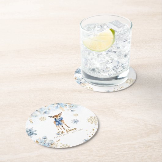 オーディアウィンター男の赤ちゃんシャワー ラウンドペーパーコースター (インサイチュ)