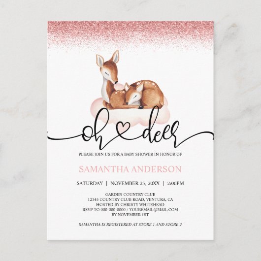 オーディアウォーターカラーバラ金ゴールドグリッターベビーシャワー ポストカード (正面)